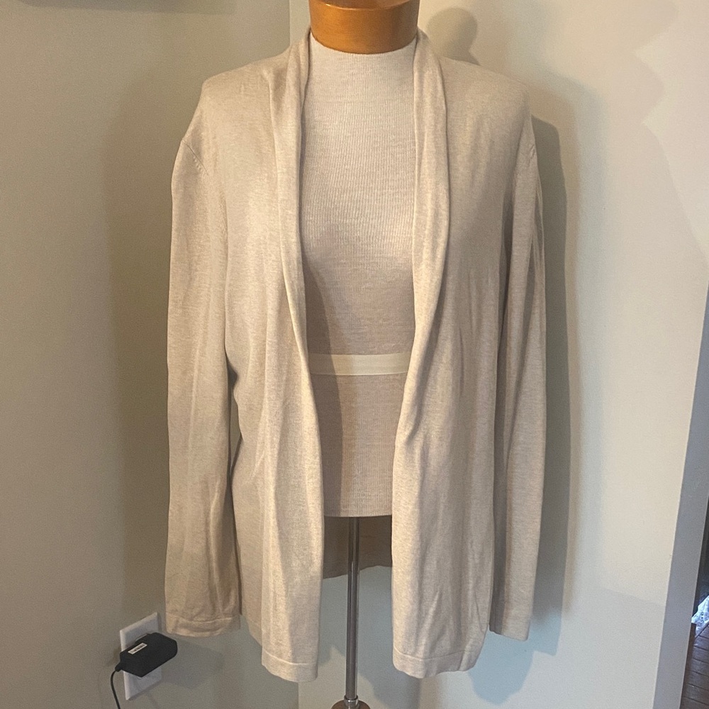 J McLaughlin Cotton Blend Open Knit Cardigan cream Women's size large
